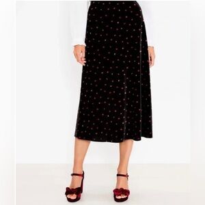 LOFT Black Skirt with Red Floral Velvet Trim